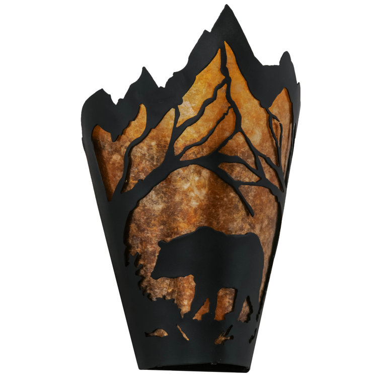 Rustic Bear at Dawn 12" Dimmable Black Steel Sconce