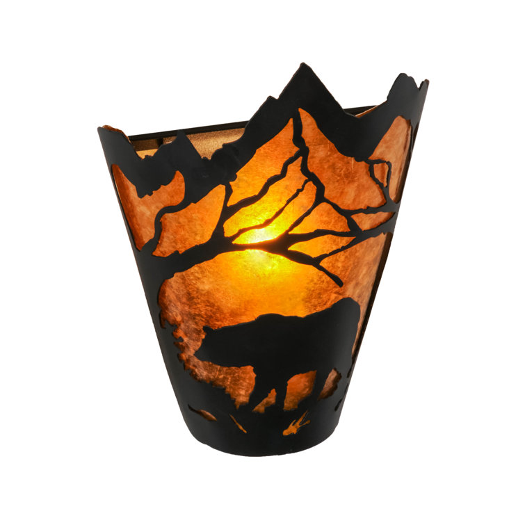 Rustic Bear at Dawn 12" Dimmable Black Steel Sconce