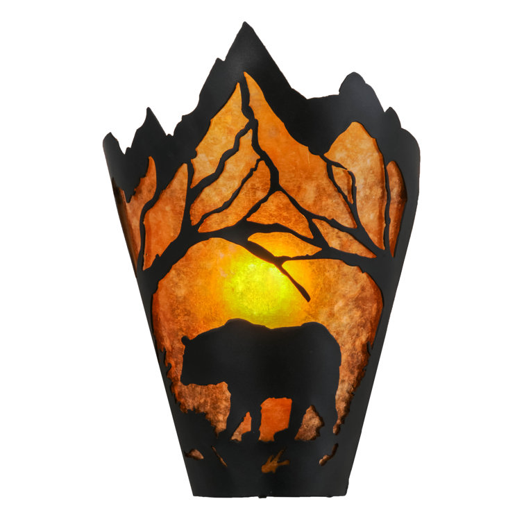 Rustic Bear at Dawn 12" Dimmable Black Steel Sconce