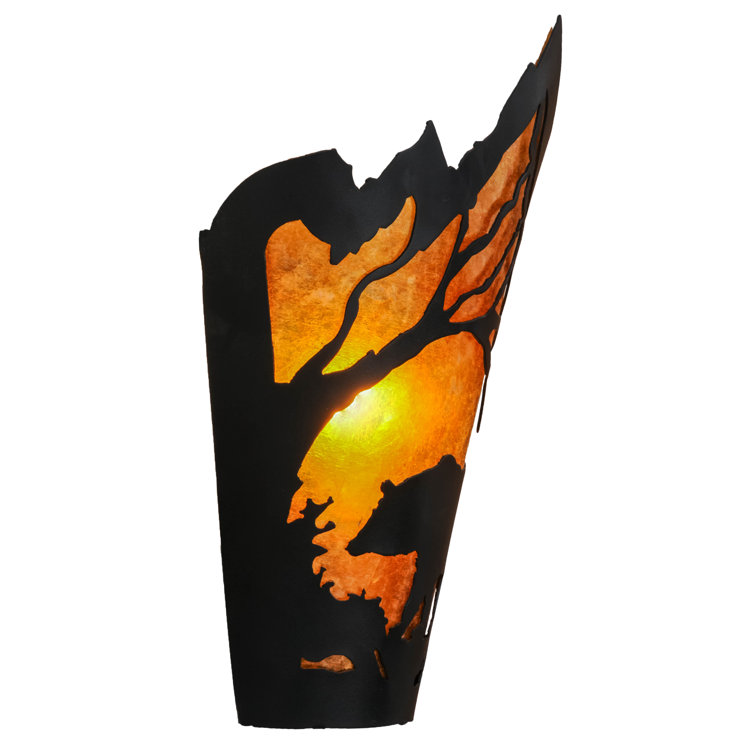 Rustic Bear at Dawn 12" Dimmable Black Steel Sconce