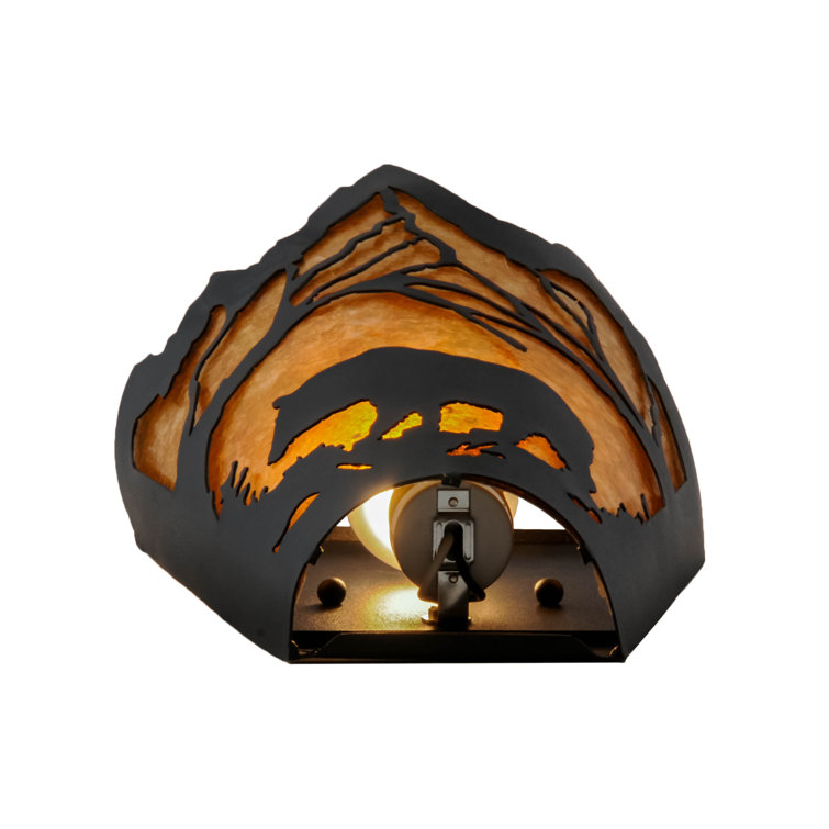 Rustic Bear at Dawn 12" Dimmable Black Steel Sconce