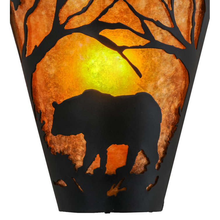 Rustic Bear at Dawn 12" Dimmable Black Steel Sconce