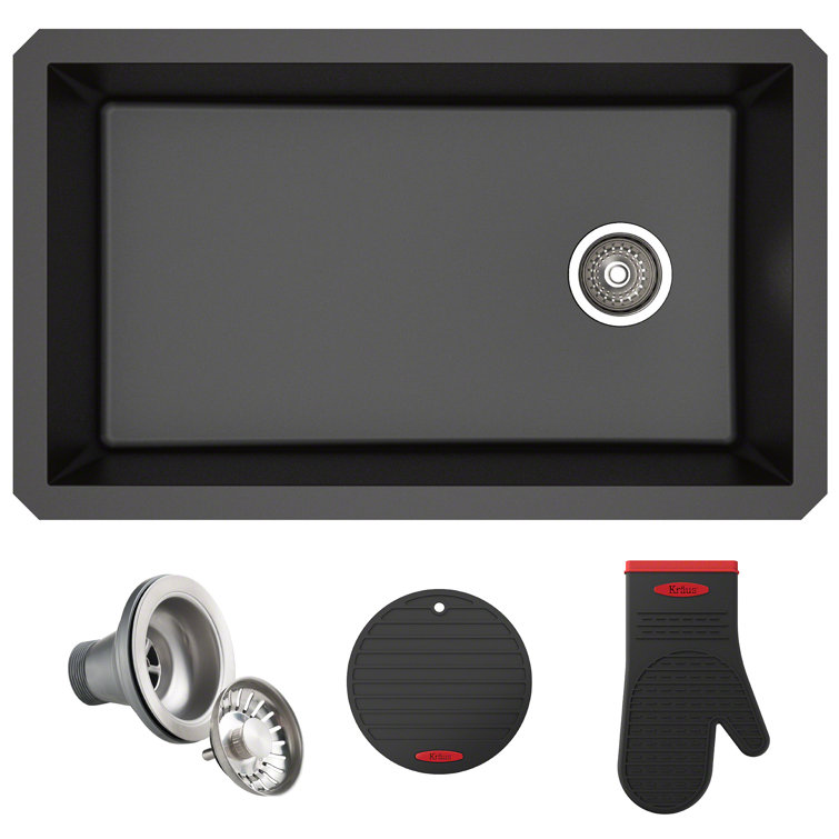 32-Inch Black Granite Undermount Single Bowl Kitchen Sink