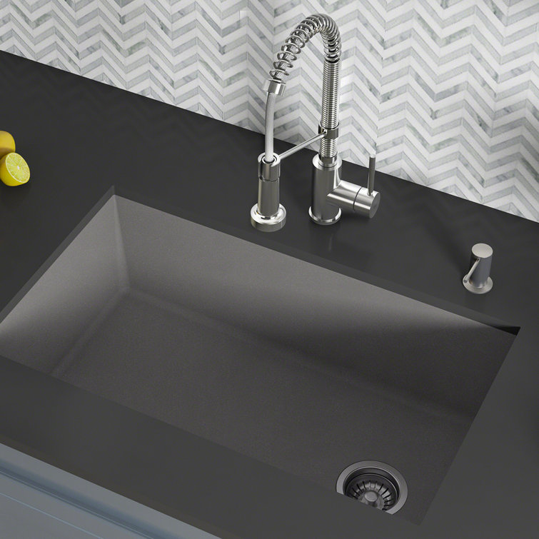 Gray 32-inch Undermount Single Bowl Granite Kitchen Sink