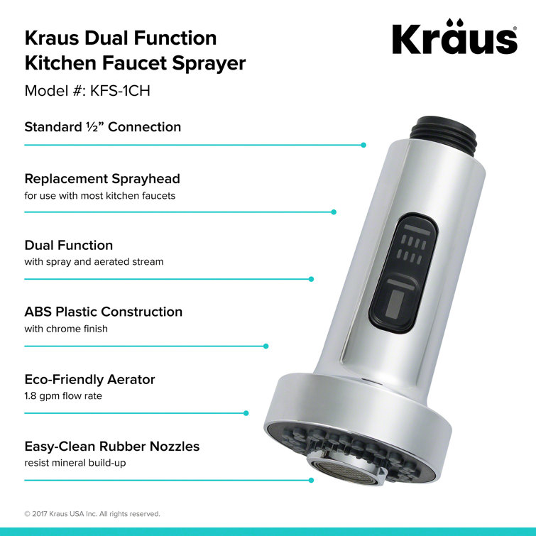 Chrome Dual Function Stainless Steel Kitchen Faucet Sprayer