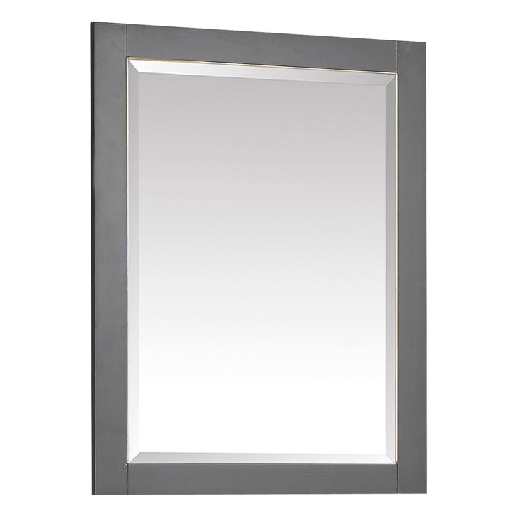 Twilight Gray Solid Birch 32" x 24" Rectangular Vanity Mirror with Matte Gold Trim