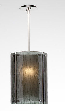 Matte Black Bronze Textured Glass Drum Pendant Light