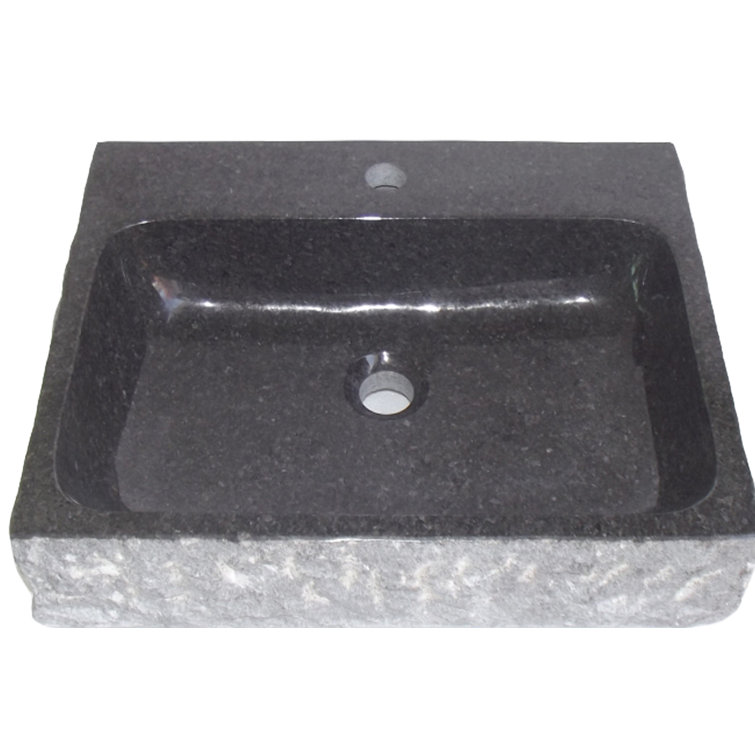 Stonie 16'' Black and Gray Stone Rectangular Vessel Sink
