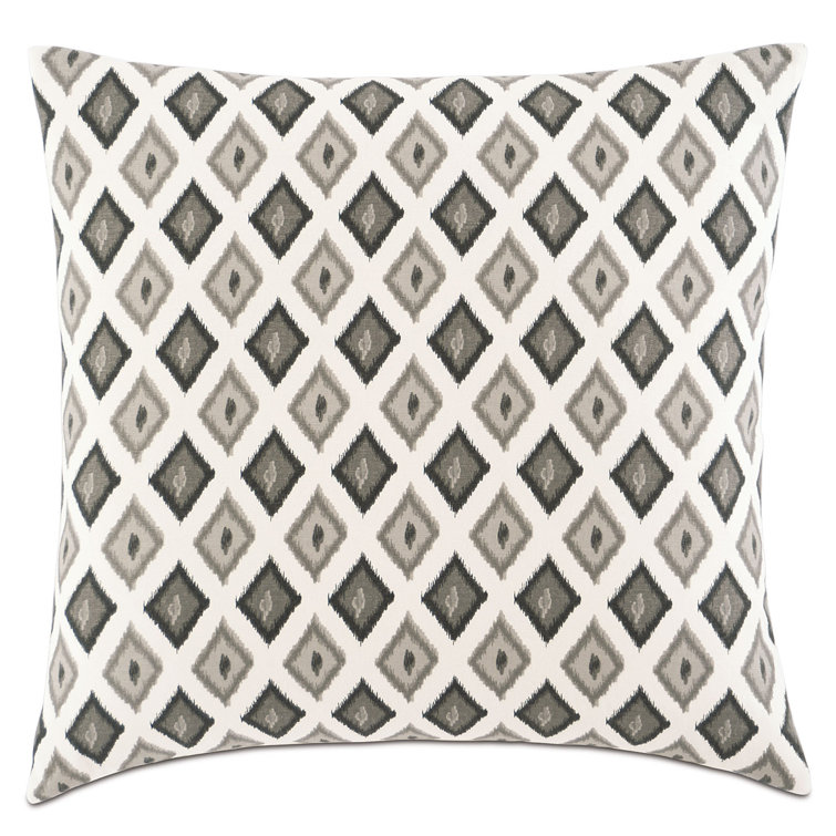 Square Black and Gray Cotton Ikat Throw Pillow