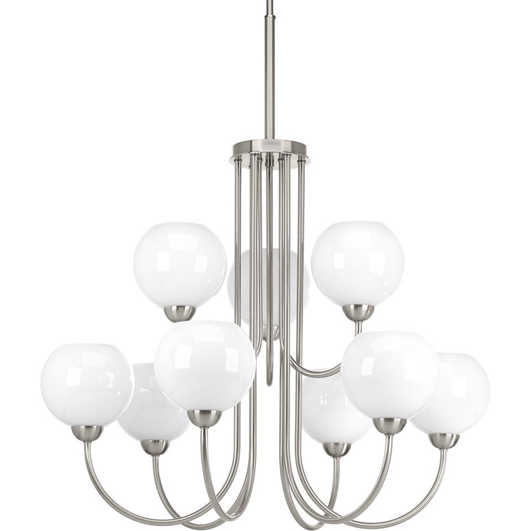 Brushed Nickel 9-Light Globe Chandelier with White Glass