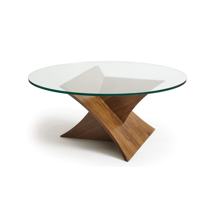 Modern Round Wood & Glass 42" Coffee Table