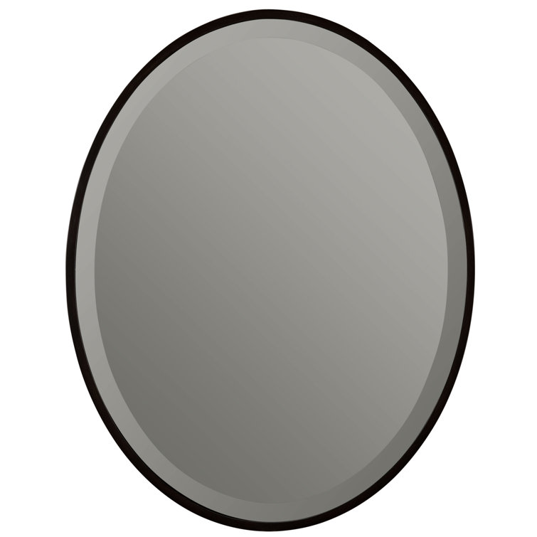 Mocha Oval Wood Wall Mirror with Silver Accents