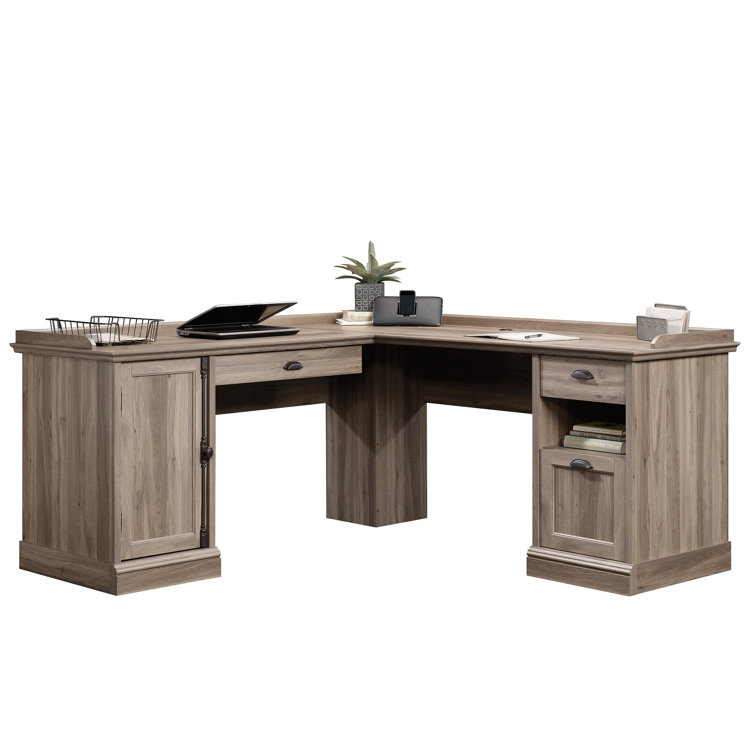 Salt Oak L-Shaped Executive Desk with Filing Cabinet