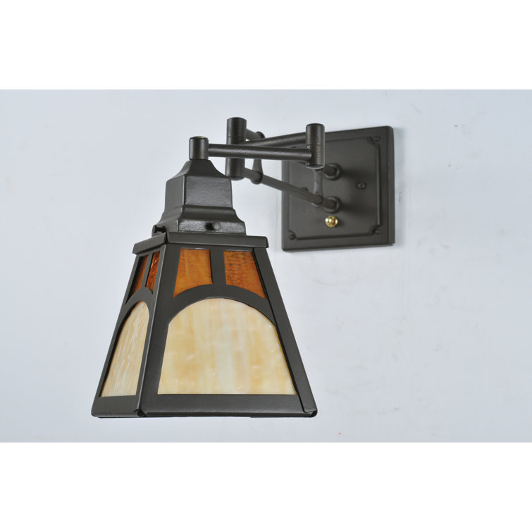 Mission Hill Bronze Swing Arm Sconce with Honey Wispy Shade