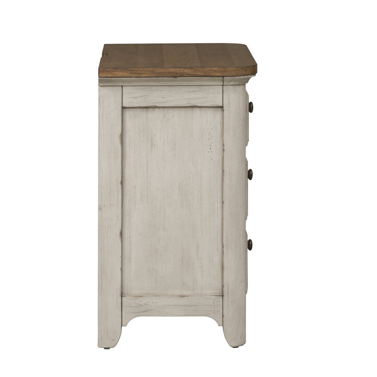 Transitional Antique White 3-Drawer Nightstand with Charging Station