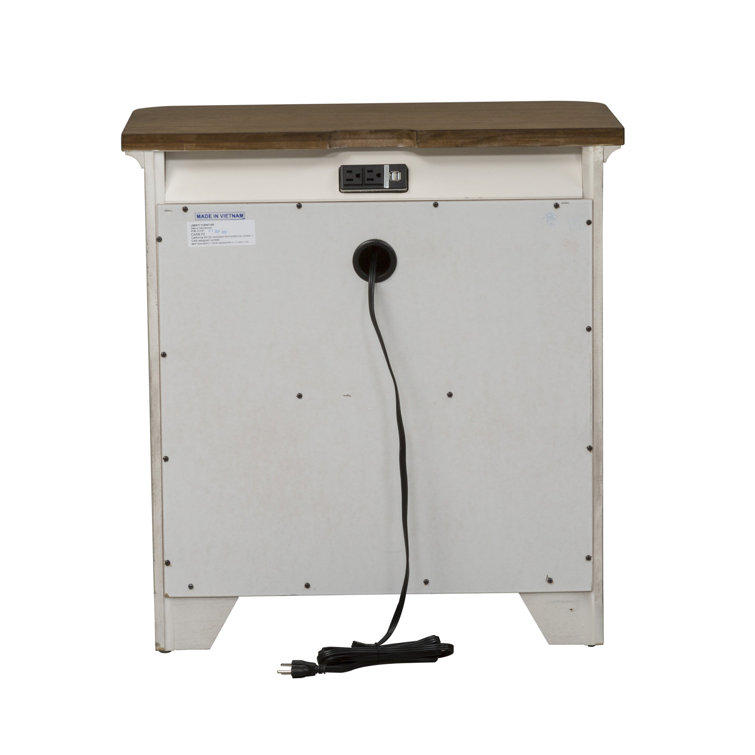 Transitional Antique White 3-Drawer Nightstand with Charging Station