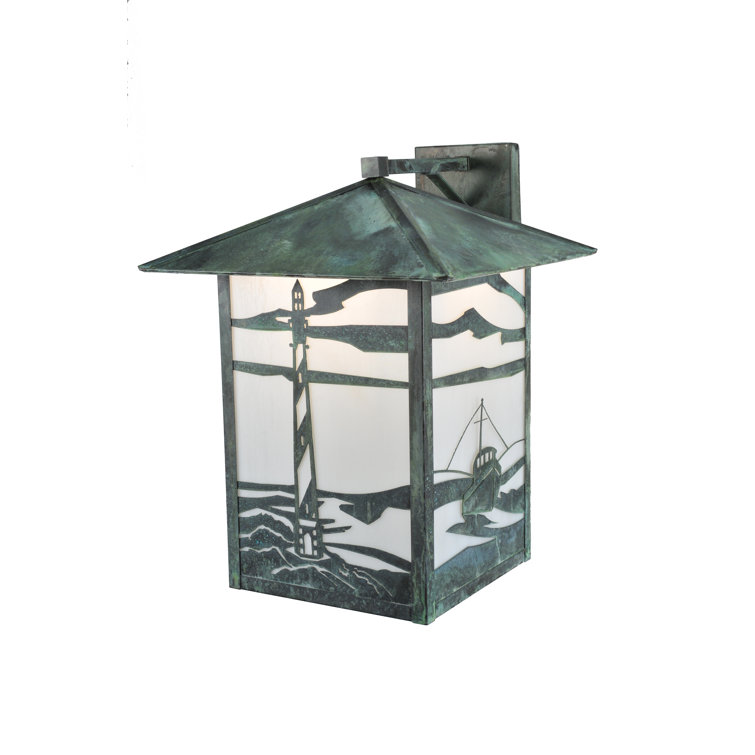 Verdigris Bronze Lighthouse & Trawler 22" Lantern Wall Sconce