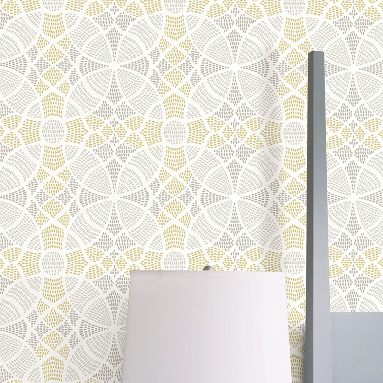 Yellow and Grey Geometric Embossed Wallpaper Roll
