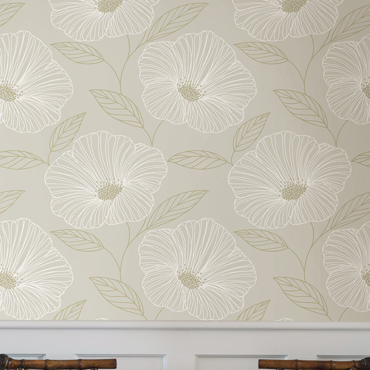 Mythic Dove Floral Non-Woven Wallpaper Sample in White and Gold