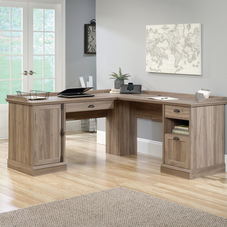 Salt Oak L-Shaped Executive Desk with Filing Cabinet