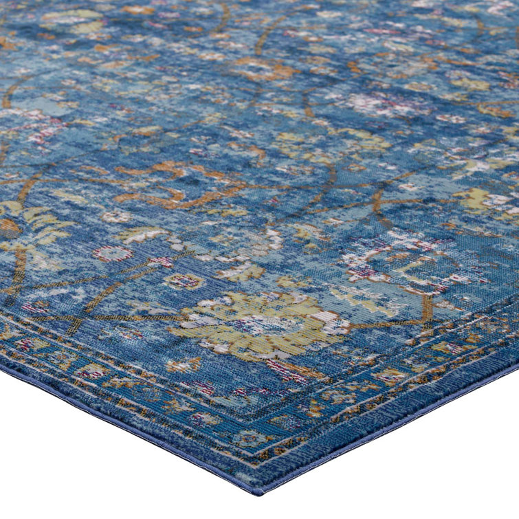 8' x 10' Dark Blue Floral Synthetic Area Rug