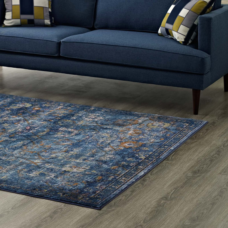 8' x 10' Dark Blue Floral Synthetic Area Rug