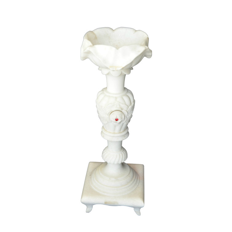 Handcrafted White Marble 19'' Tall Tabletop Candlestick