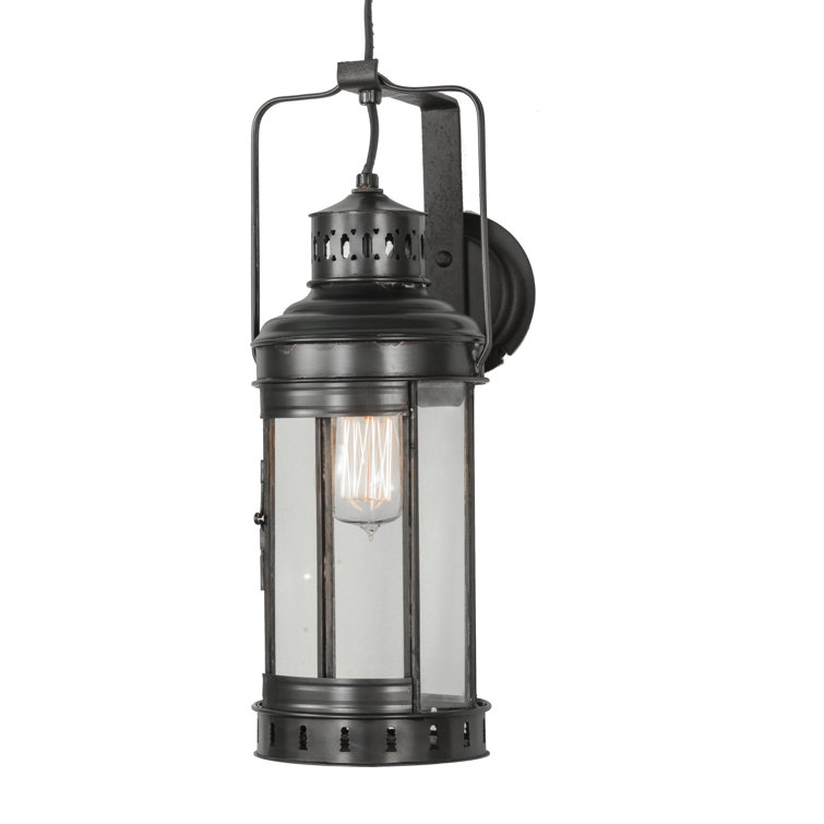 Westminster Black Solid Brass 1-Light Dimmable Lantern Wall Sconce