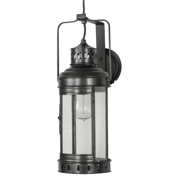 Westminster Black Solid Brass 1-Light Dimmable Lantern Wall Sconce