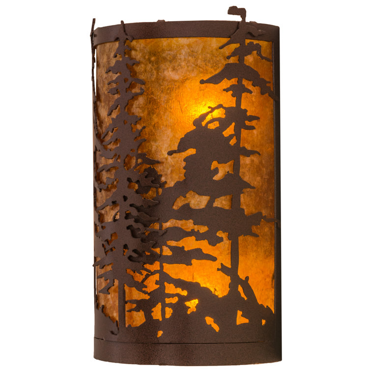 Tall Pines Amber Mica 11" Rust Finish Corner Sconce