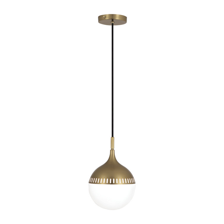 Antique Brass Glass Globe Pendant Light, 12" Height