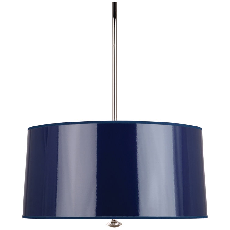 Penelope Navy Parchment Drum Pendant Light with Polished Nickel Finish