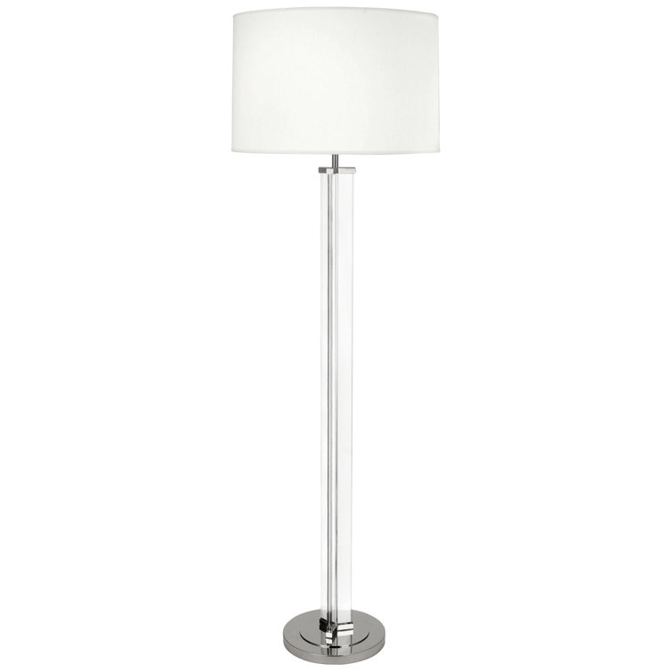 Fineas Polished Nickel & Clear Glass Floor Lamp with White Linen Shade