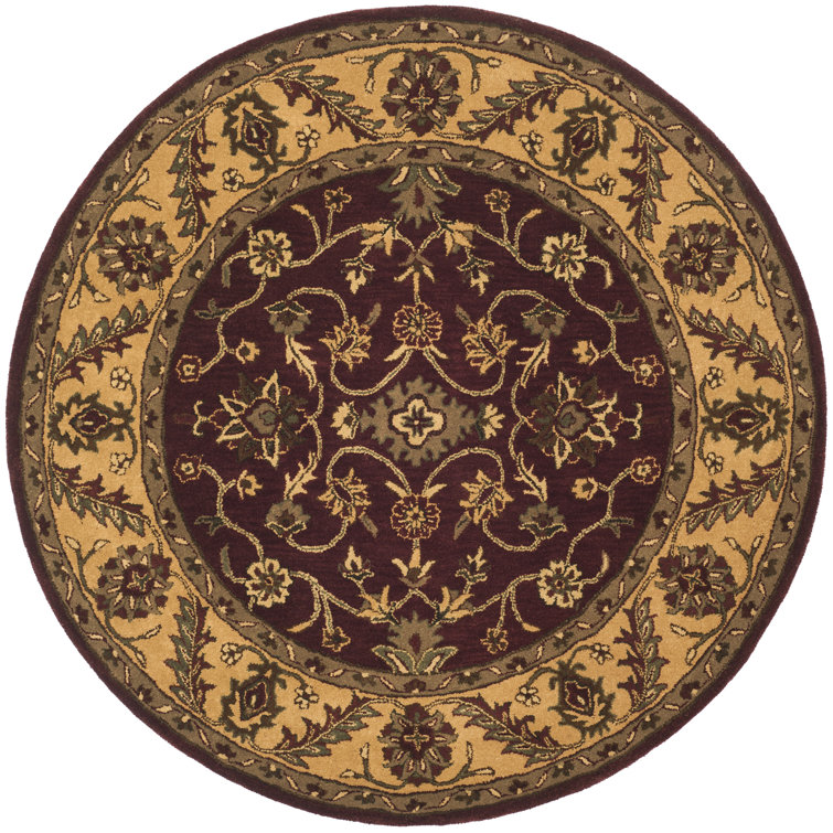 Handmade Round Burgundy and Gold Wool Area Rug