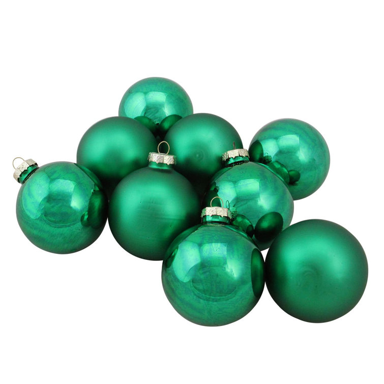 Green Matte and Shiny Glass Christmas Ball Ornament Set of Nine