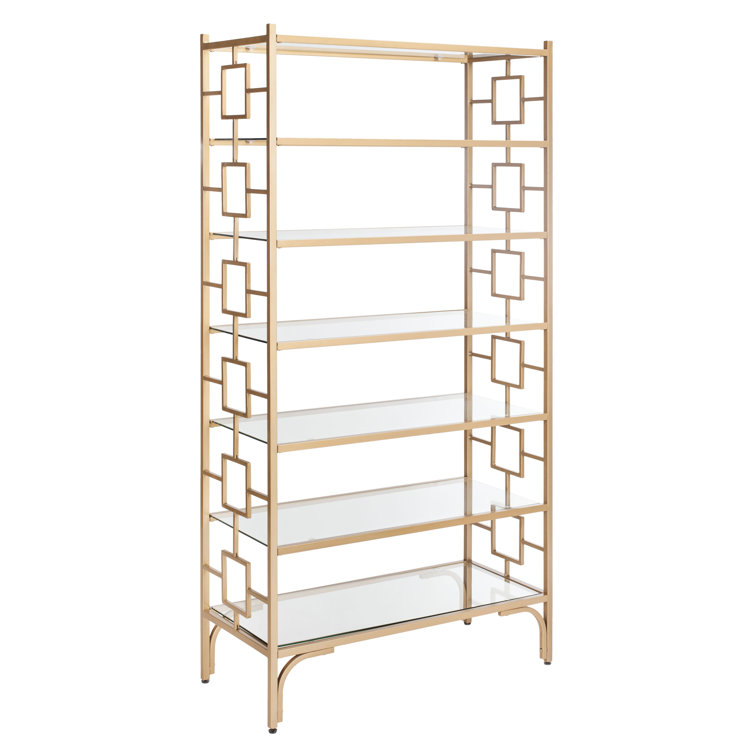 Brooklyn Gold Quatrefoil 7-Tier Glass Etagere Bookcase