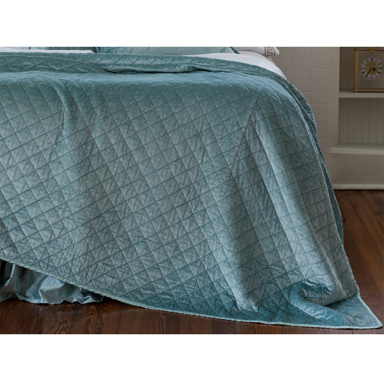 Chloe Sea Foam King Diamond Quilted Velvet Coverlet