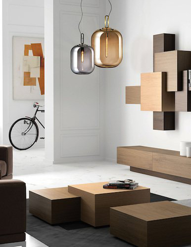 Amber Glass and Brass Globe Pendant Light