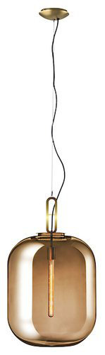 Amber Glass and Brass Globe Pendant Light