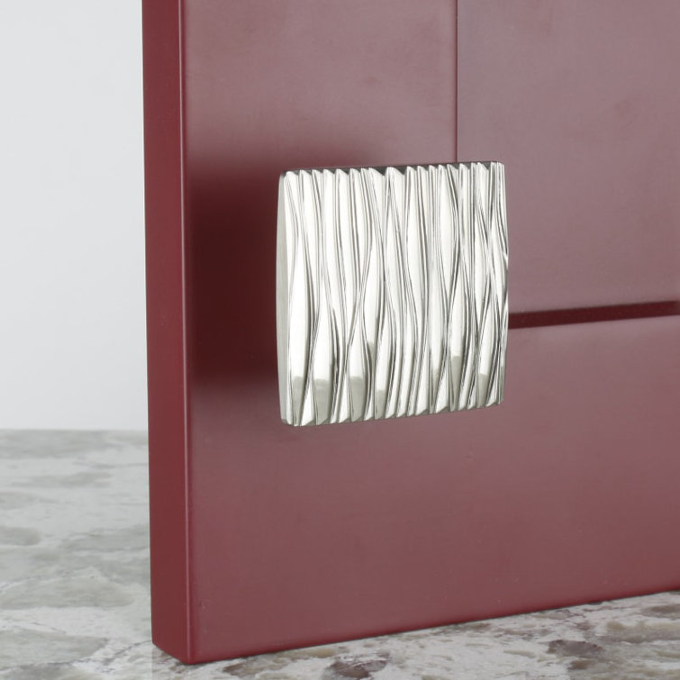 Brushed Nickel Square Cabinet Knob with Wave Design
