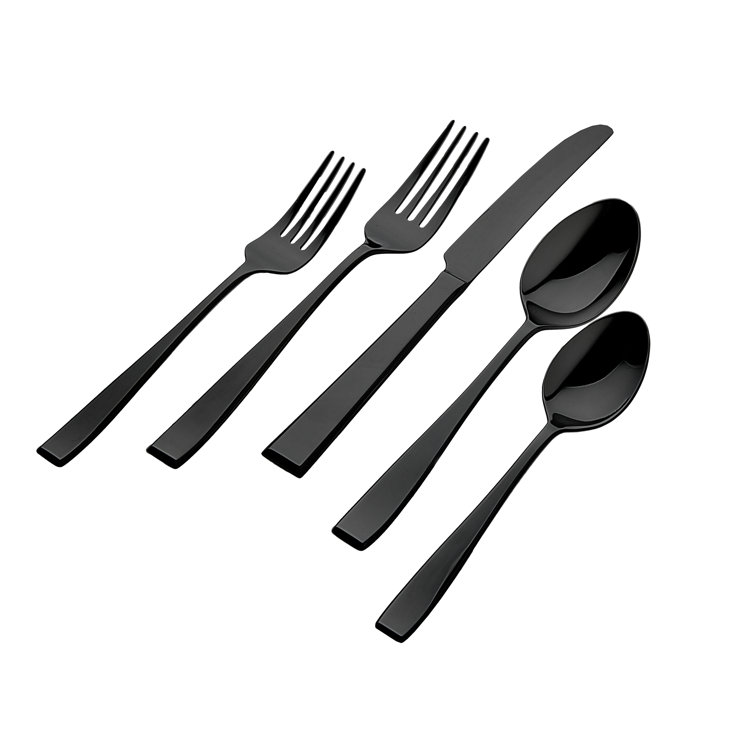 Flagstaff Black Mirrored 20-Piece Stainless Steel Flatware Set