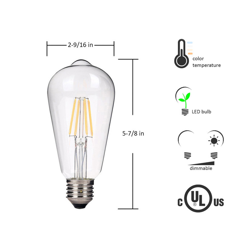 Clear Dimmable LED ST64 Bulbs with E26 Base, 4-Pack