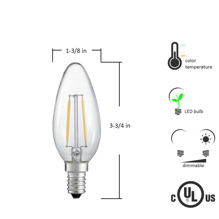 Clear Dimmable LED Candelabra Bulb with E12 Base, 3-Pack