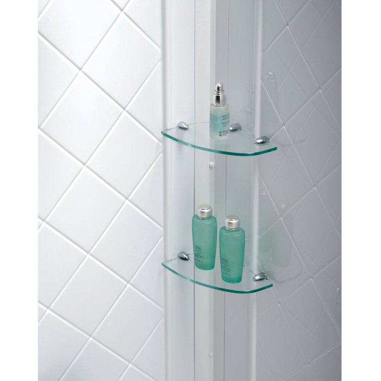 White Acrylic Square Alcove Shower Kit with Tile Pattern