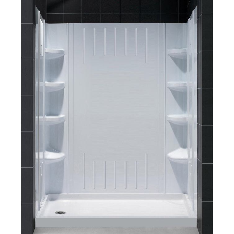 White Acrylic 60" x 36" Alcove Shower Kit with Shelves