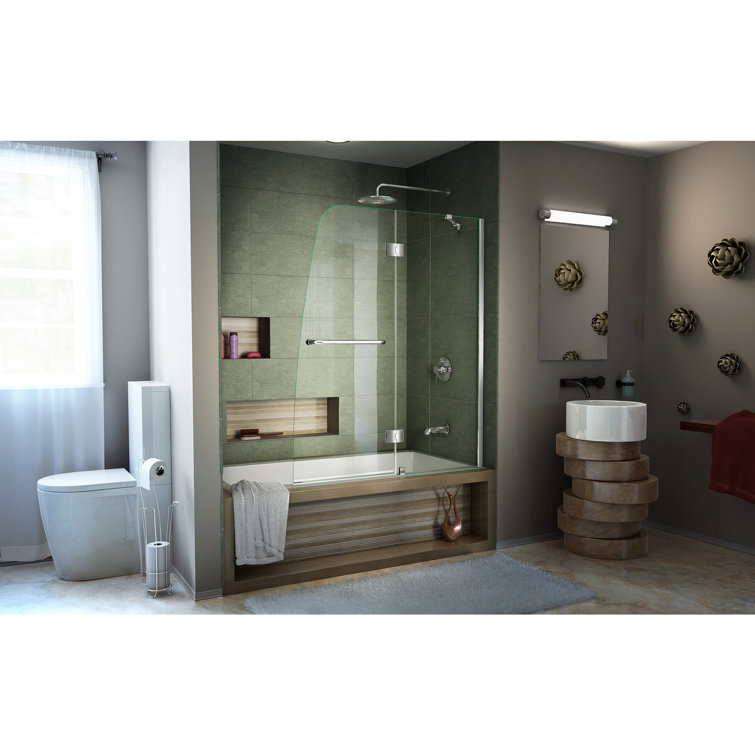 Aqua 48" Clear Glass Frameless Hinged Tub Door with Brushed Nickel Hardware