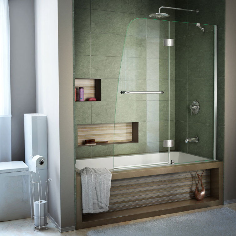 Aqua 48" Clear Glass Frameless Hinged Tub Door with Brushed Nickel Hardware