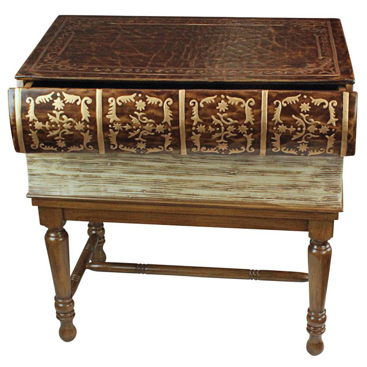 Shakespearean Faux Book Stack Wooden Side Table 24.5"