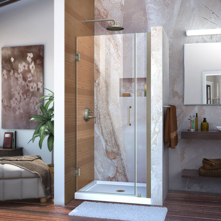Unidoor 37" Satin Black Frameless Hinged Shower Door