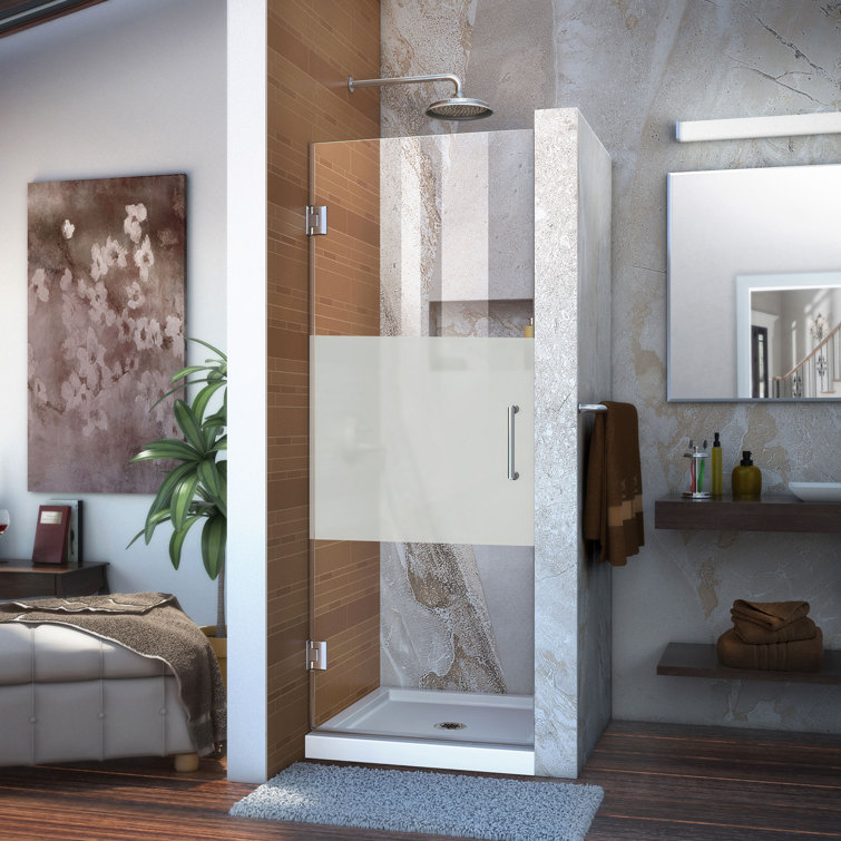 Unidoor 30" W x 72" H Frameless Hinged Shower Door in Black